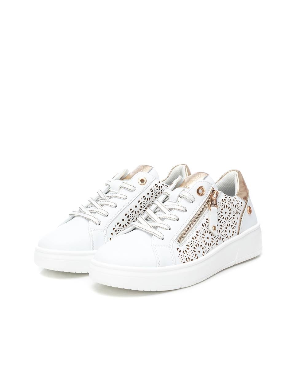 Zapatillas de mujer con cordones y cremallera lateral - Blanco Blanco-3