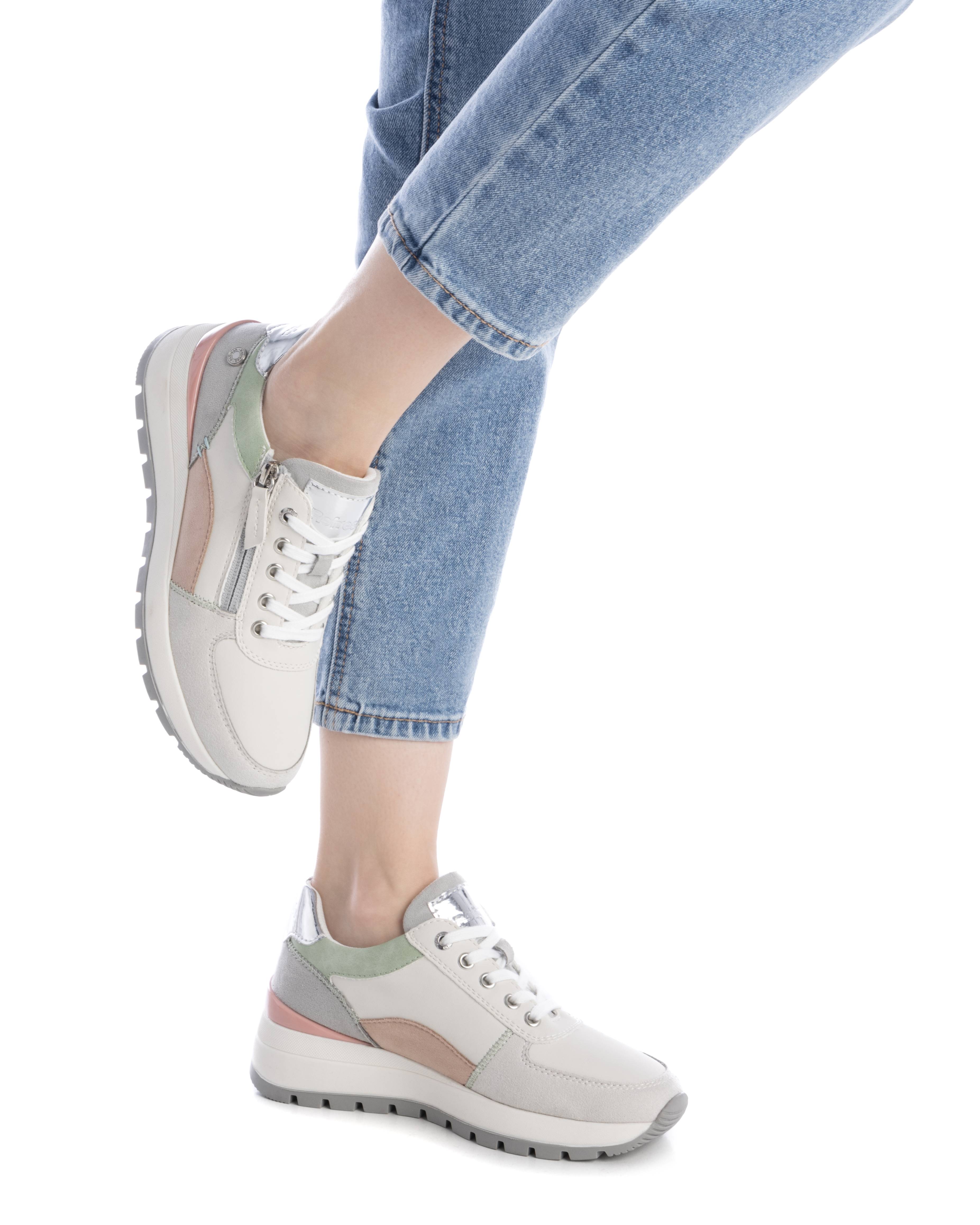Zapatillas básicas de mujer con cordones y cremallera lateral - Blanco Blanco-2