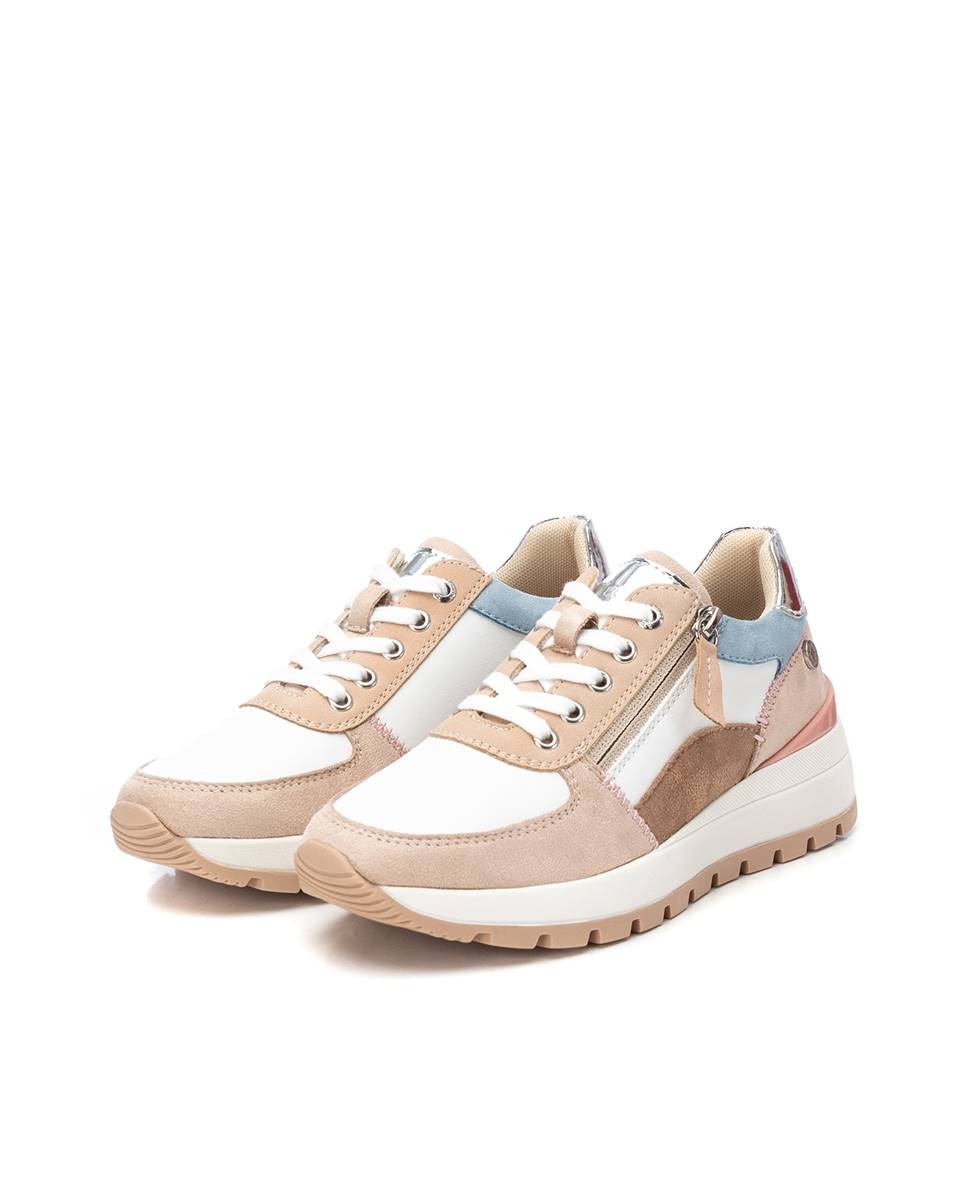 Zapatillas básicas de mujer con cordones y cremallera lateral - Beige Beige-5