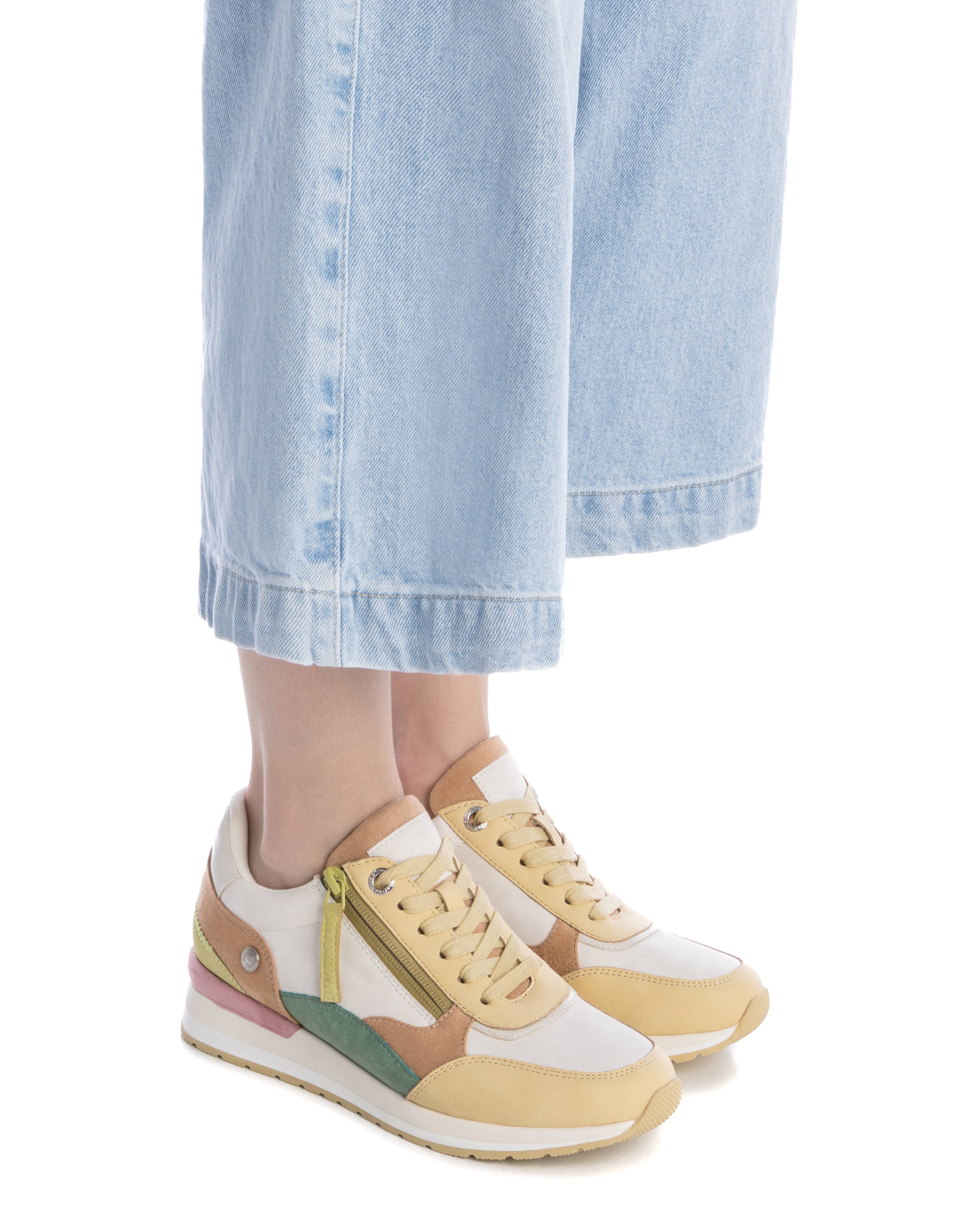 Zapatillas básicas de mujer con cordones y cremallera lateral - Amarillo Amarillo-2