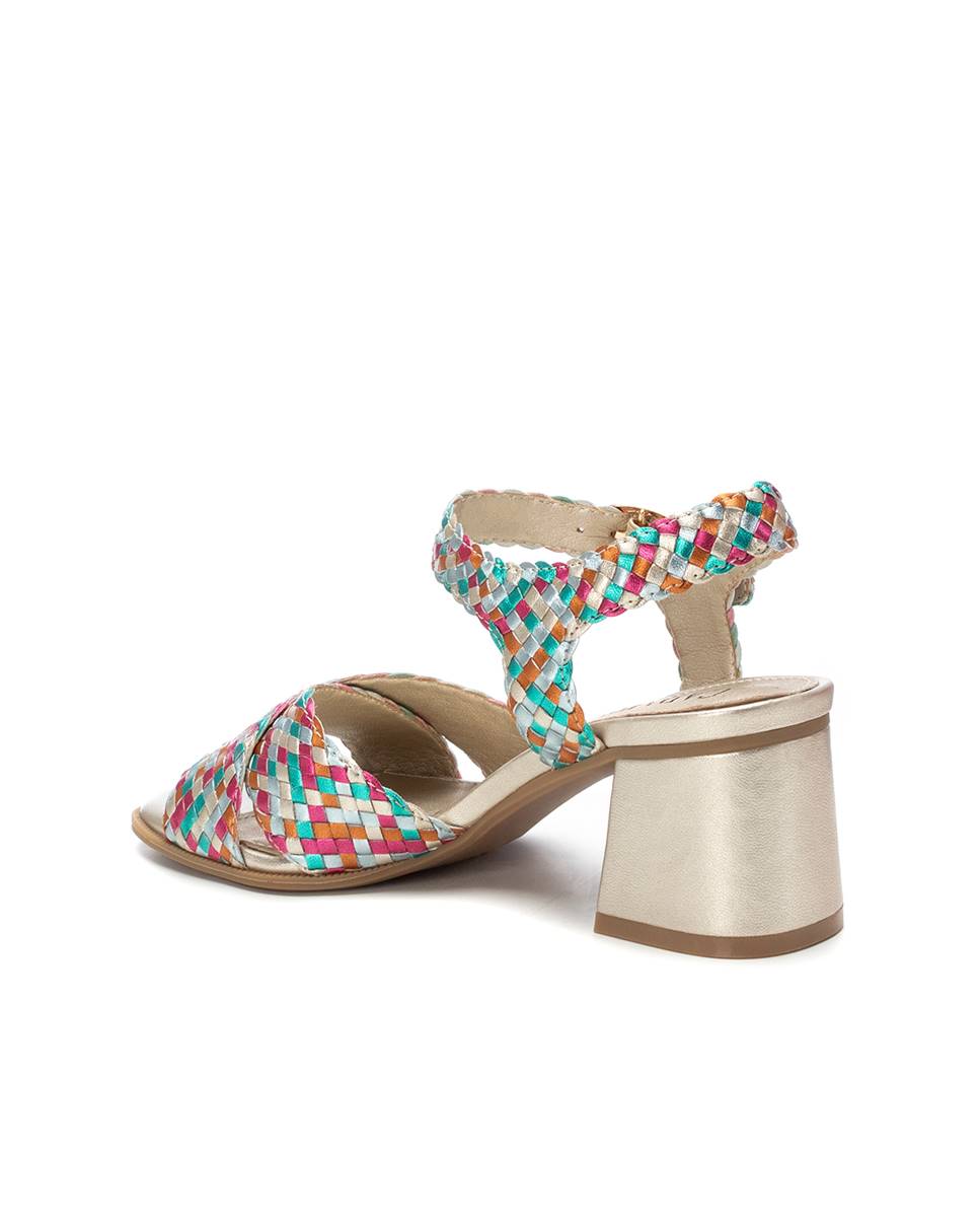 Sandalias de tacón de mujer de piel con cierre de hebilla - Carmela - Beige / Blanco Dorado-4