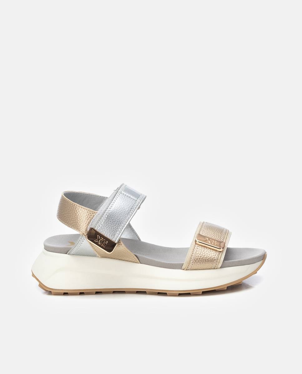Sandalias planas de mujer con cierre ajustable - Xti - Beige / Blanco Beige / Blanco-1