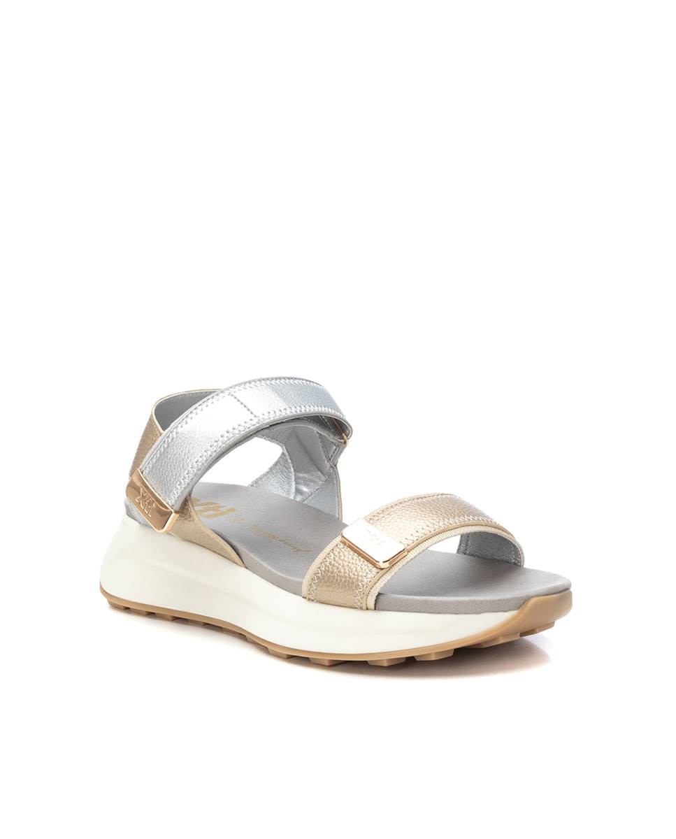 Sandalias planas de mujer con cierre ajustable - Xti - Beige / Blanco Beige / Blanco-3