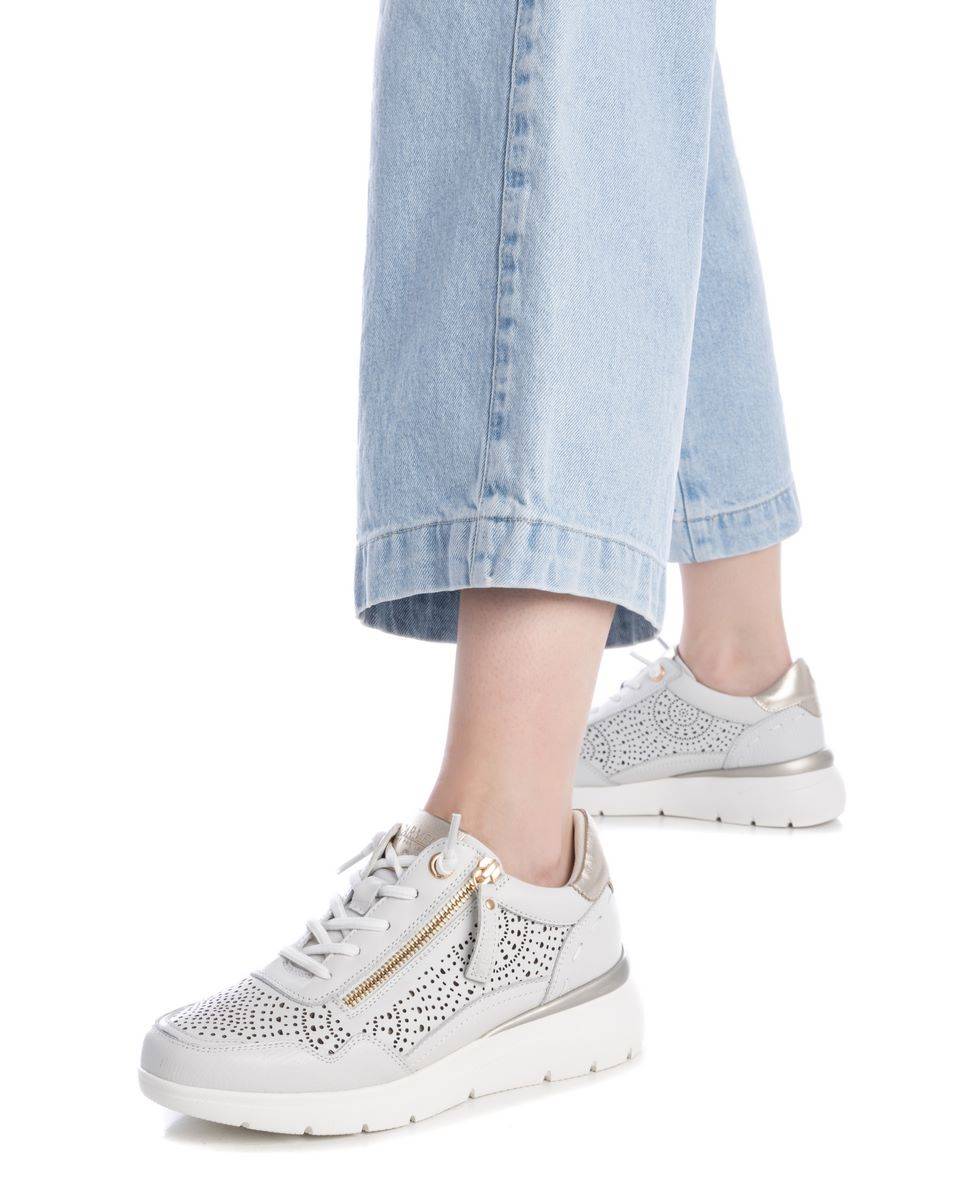 Zapatillas básicas de mujer de piel con cierre de cremallera - Blanco Blanco-2