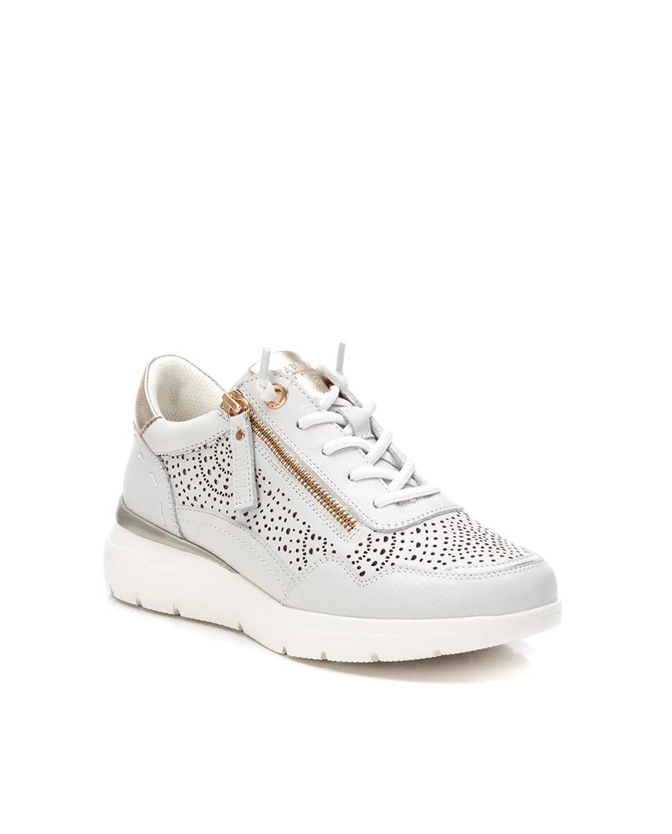 Zapatillas básicas de mujer de piel con cierre de cremallera - Blanco Blanco-3