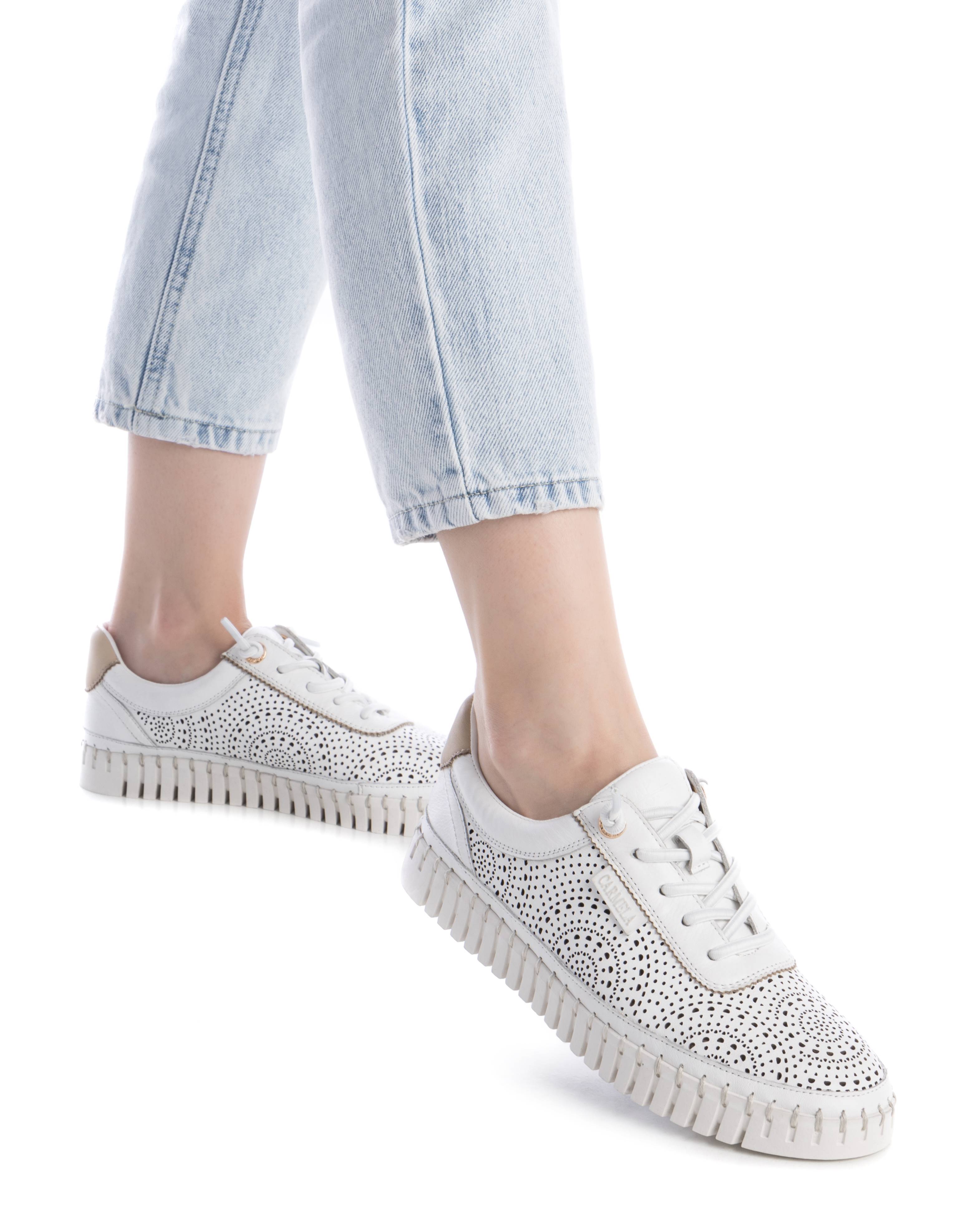 Zapatillas de cordones de mujer de piel - Blanco Blanco-2