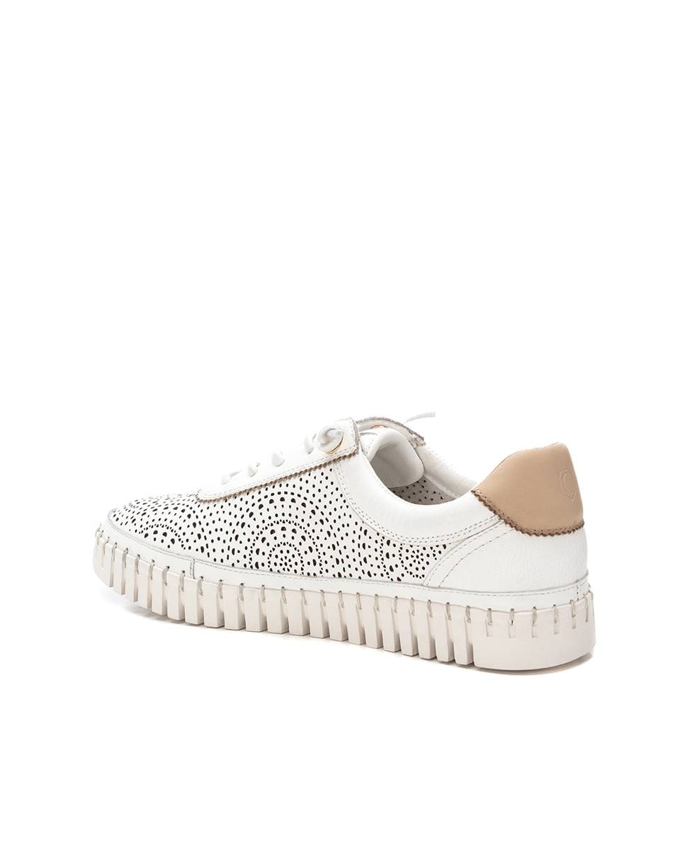 Zapatillas de cordones de mujer de piel - Blanco Blanco-4