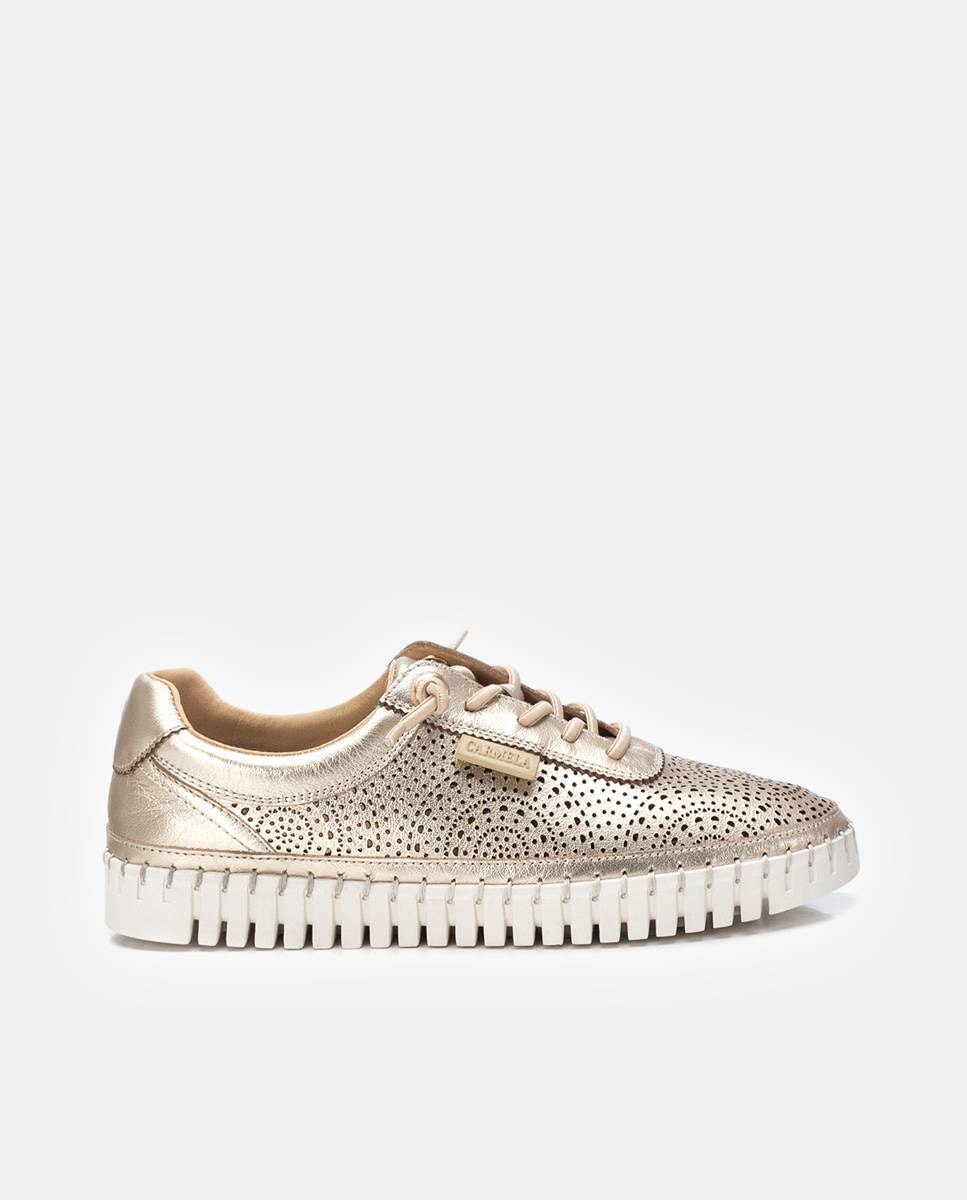 Zapatillas de cordones de mujer de piel - Oro Oro-1