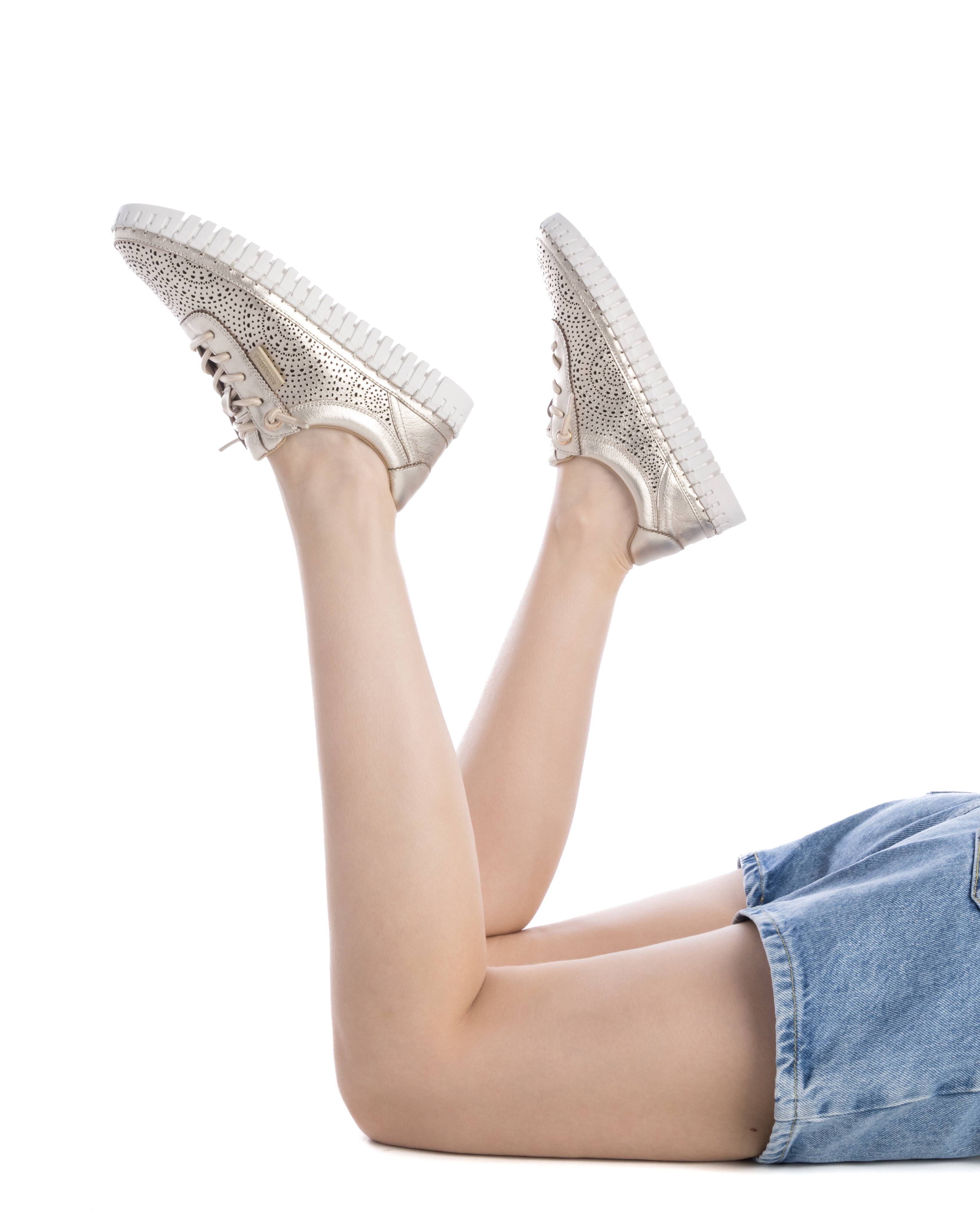 Zapatillas de cordones de mujer de piel - Oro Oro-2
