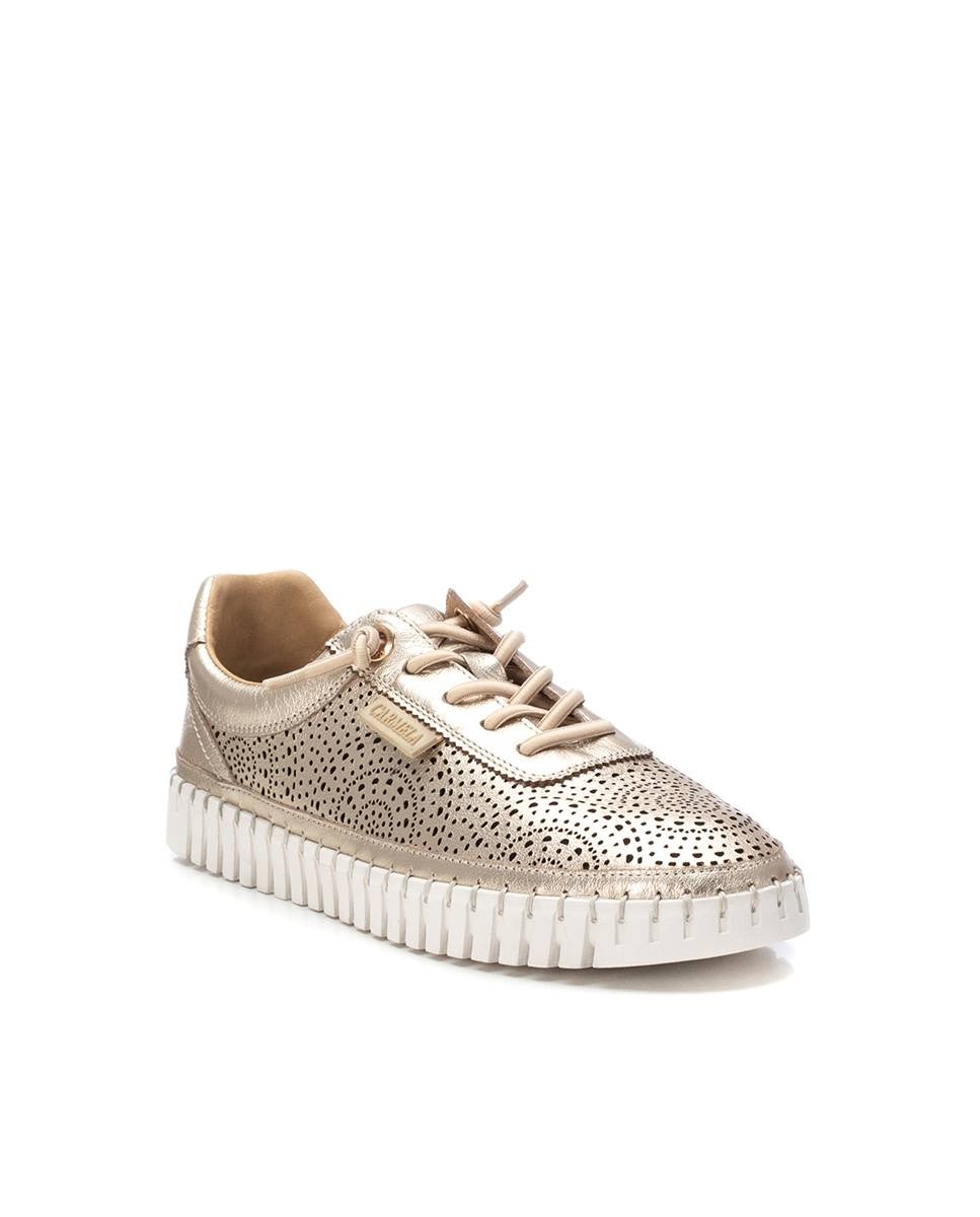 Zapatillas de cordones de mujer de piel - Oro Oro-3