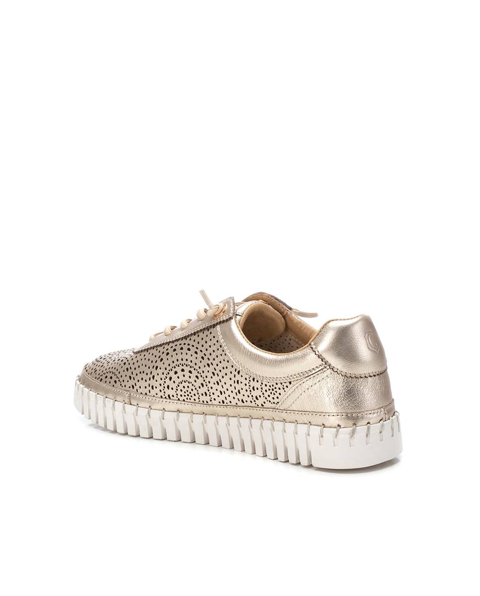 Zapatillas de cordones de mujer de piel - Oro Oro-4