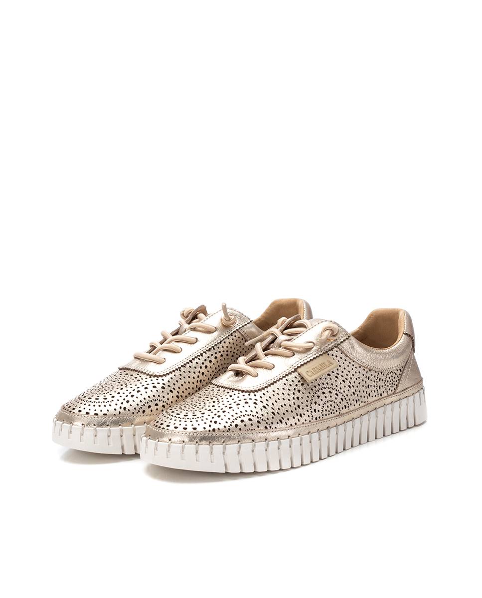 Zapatillas de cordones de mujer de piel - Oro Oro-5
