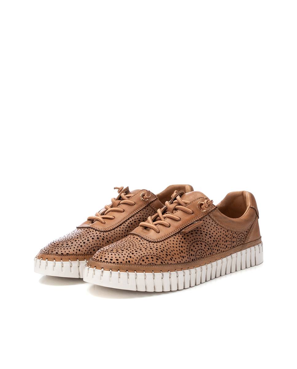 Zapatillas de cordones de mujer de piel - Camel Camel-5