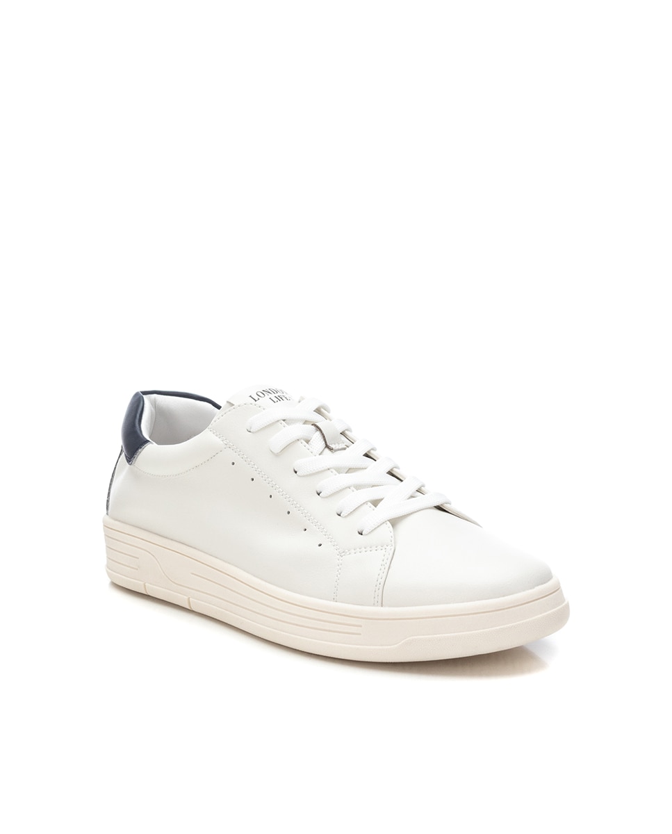 Zapatillas de piel de hombre con cordones - Carmela - Blanco / Azul Blanco / Azul-3