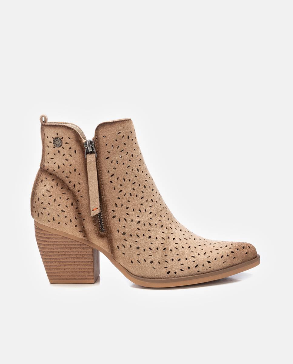 Botines de mujer con tacón y cremallera lateral - Beige Beige-1