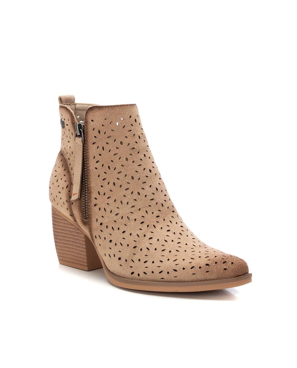 Botines de mujer con tacón y cremallera lateral - Beige Beige-3