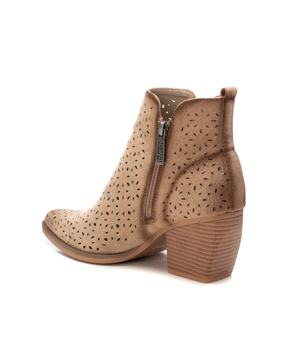 Botines de mujer con tacón y cremallera lateral - Beige Beige-4