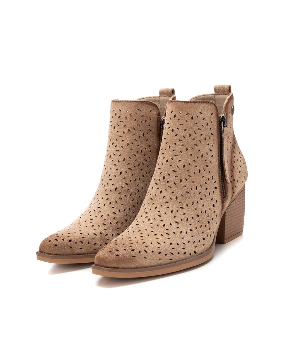 Botines de mujer con tacón y cremallera lateral - Beige Beige-5