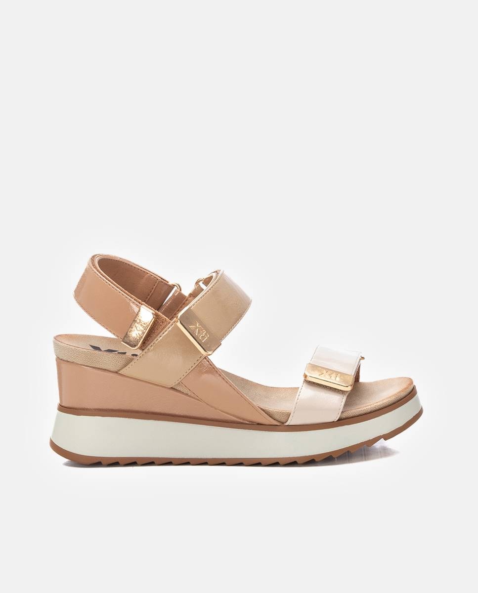Imagen 1 de Sandalias de cuña de mujer con cierre ajustable - Beige / Blanco Beige / Blanco