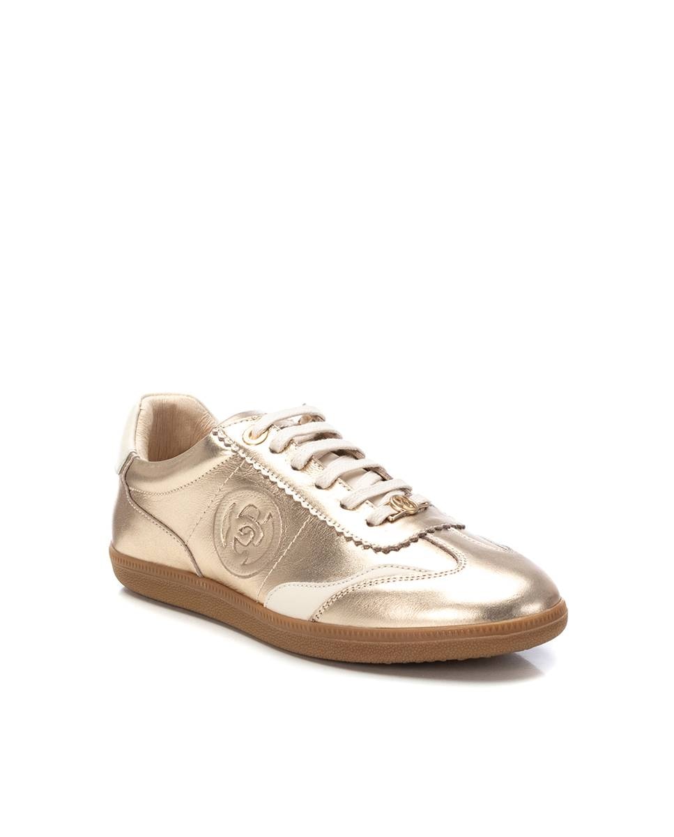 Imagen 3 de Zapatillas básicas de mujer de piel con cordones - Oro Oro