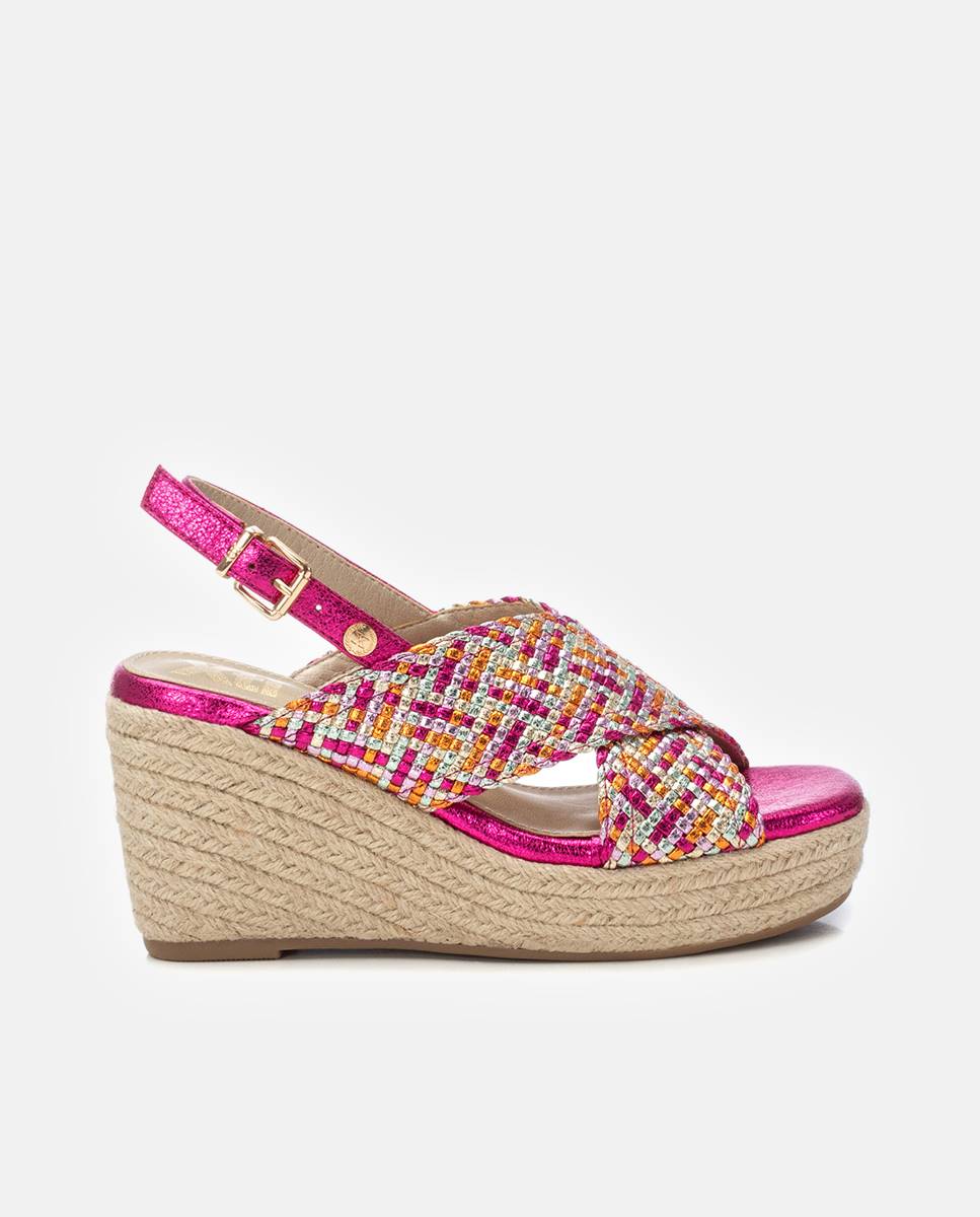 Sandalias de cuña de mujer con cierre de hebilla - Xti - Rosa Rosa-1