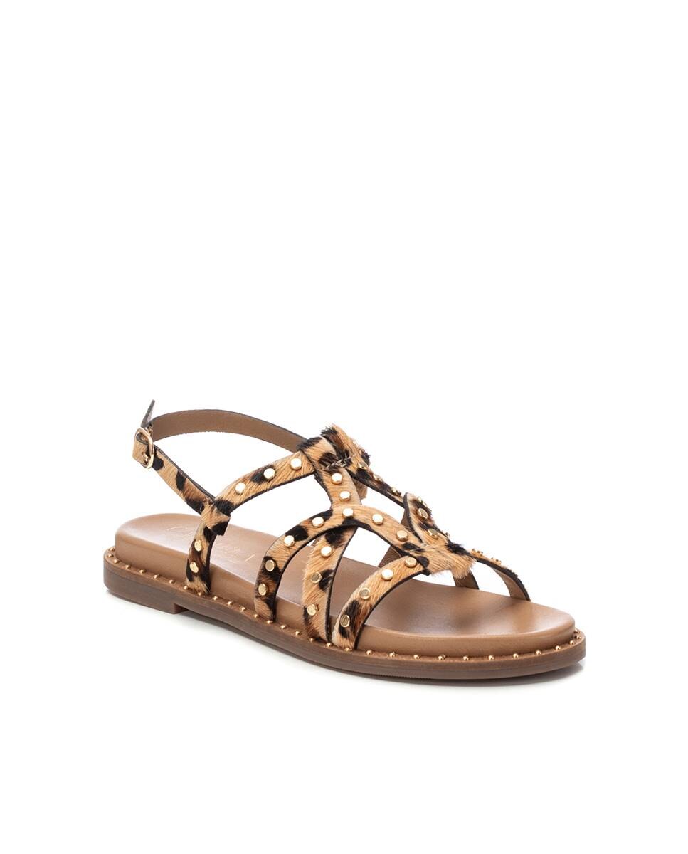 Sandalias planas de mujer de piel con cierre de hebilla - Carmela - Estampado Estampado-3