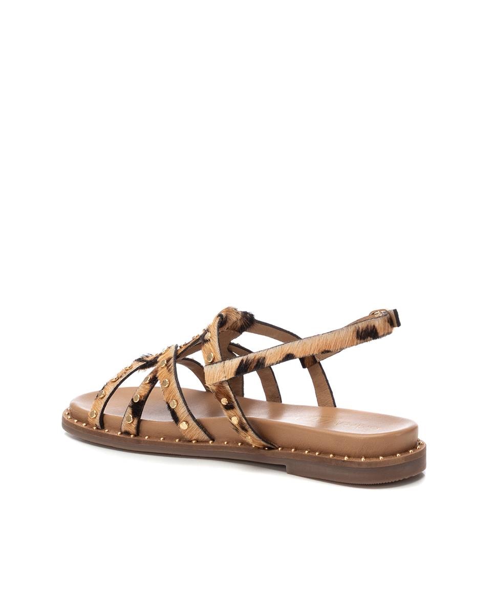 Sandalias planas de mujer de piel con cierre de hebilla - Carmela - Estampado Estampado-4