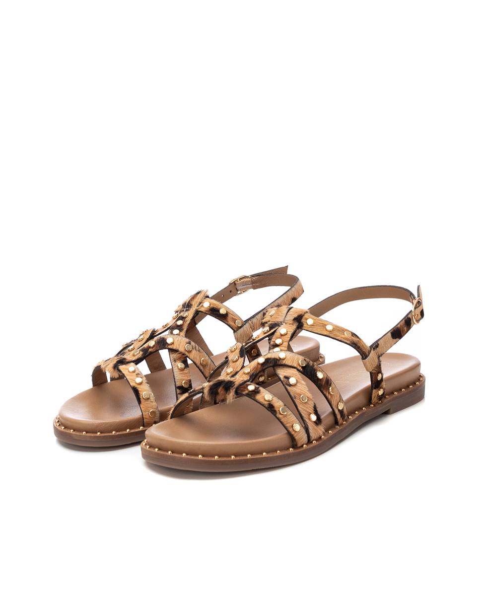 Sandalias planas de mujer de piel con cierre de hebilla - Carmela - Estampado Estampado-5