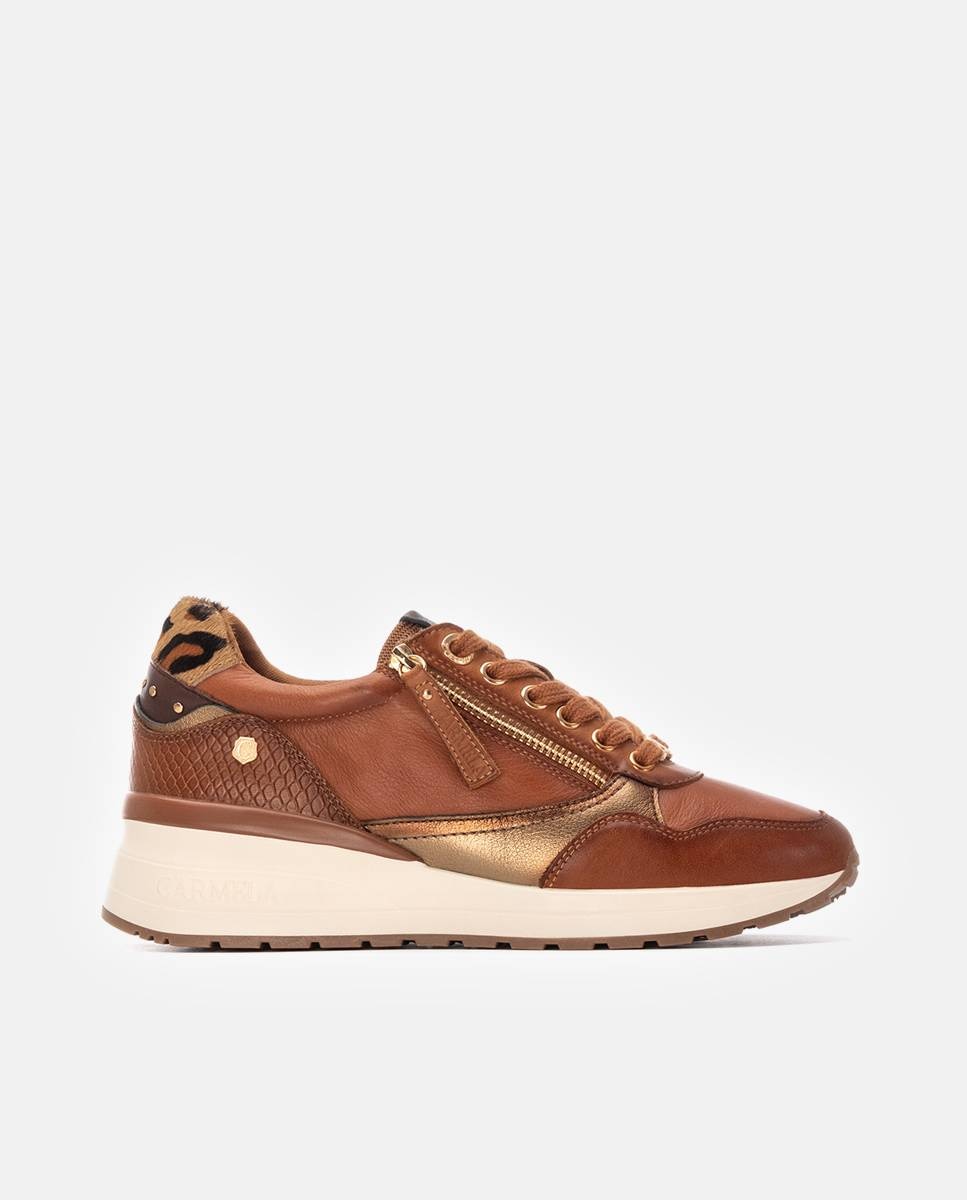 Carmela - Zapatillas de piel de mujer con cordones y cuña.