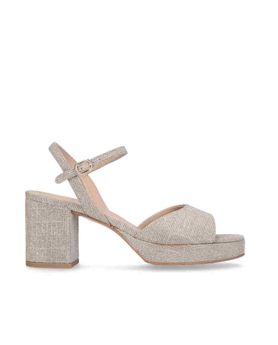 Sandalias de tacón mae de mujer en tela brillante - Mascaró - Plateado Plateado-1