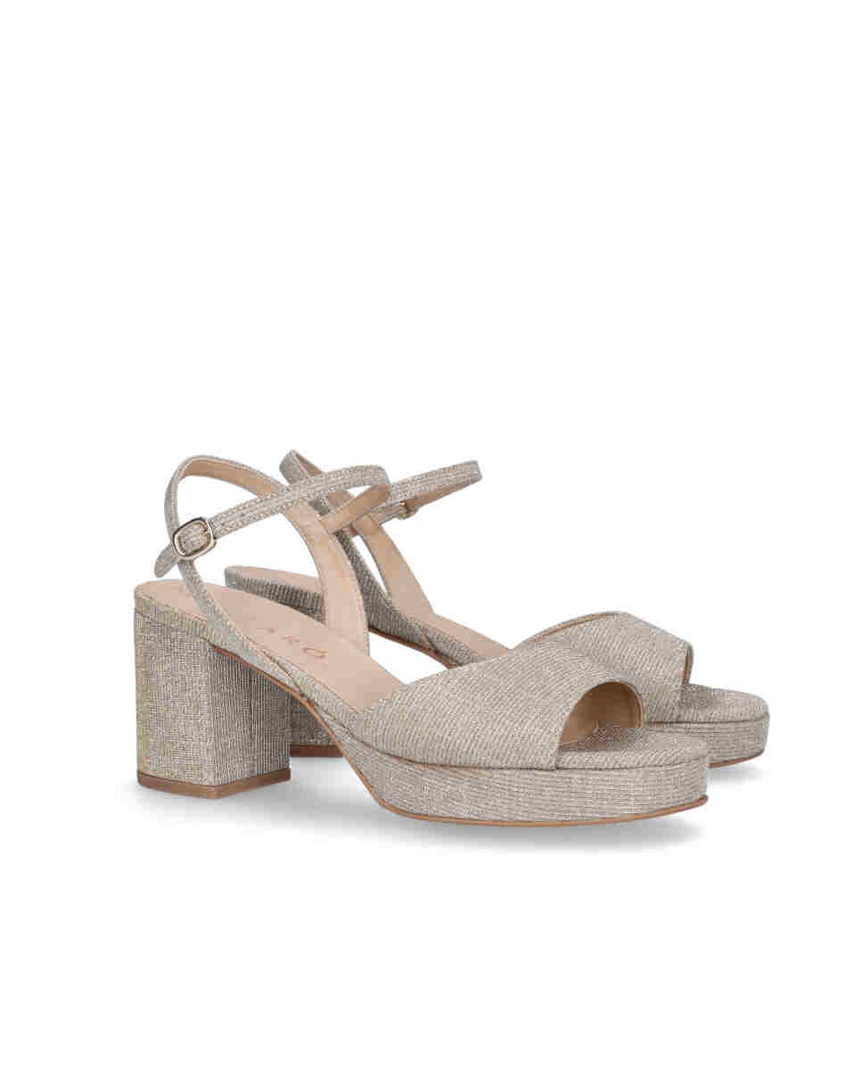 Sandalias de tacón mae de mujer en tela brillante - Mascaró - Plateado Plateado-3