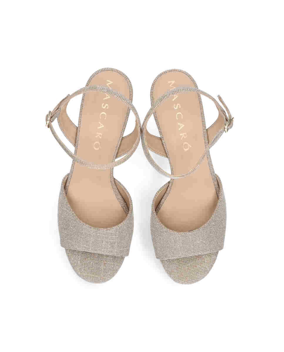 Sandalias de tacón mae de mujer en tela brillante - Mascaró - Plateado Plateado-2