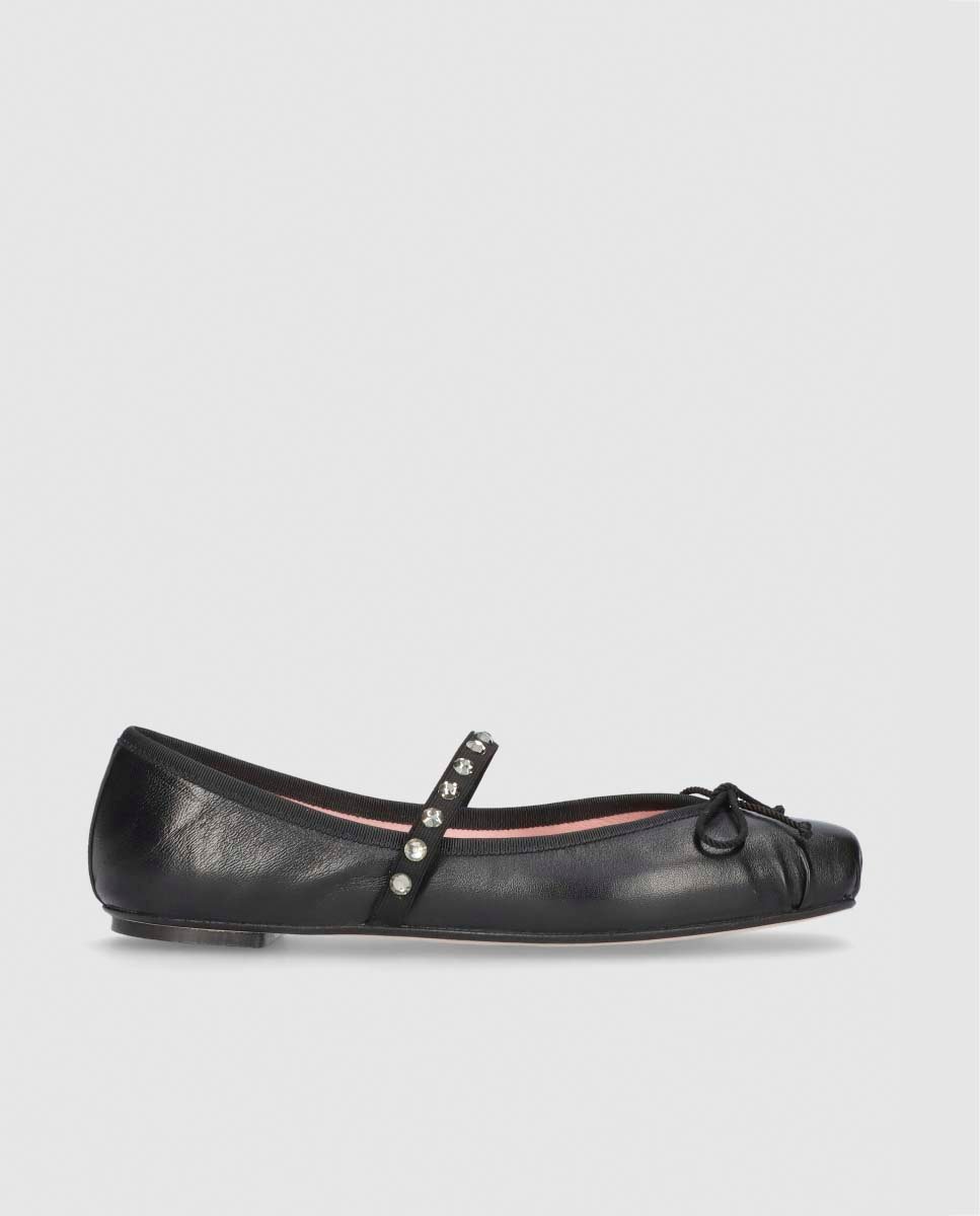 Bailarinas planas kristen de mujer en napa suave con swarovski - Pretty Ballerinas - Negro Negro-1