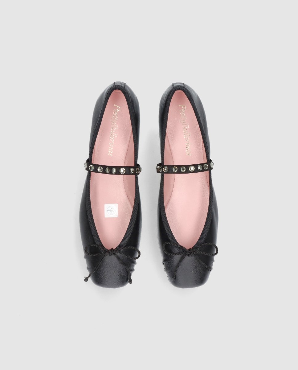 Bailarinas planas kristen de mujer en napa suave con swarovski - Pretty Ballerinas - Negro Negro-2