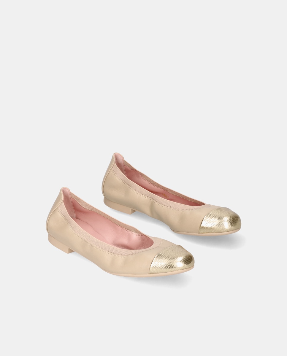 Imagen 2 de Bailarinas Shirley de mujer en napa suave con puntera de napa craquelada - Pretty Ballerinas - Beige Beige