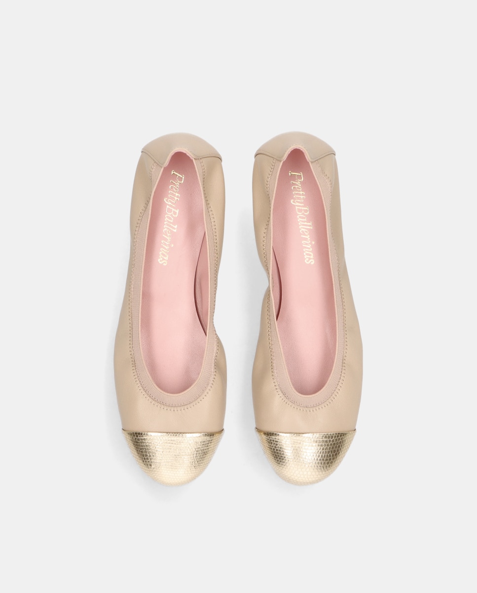 Imagen 3 de Bailarinas Shirley de mujer en napa suave con puntera de napa craquelada - Pretty Ballerinas - Beige Beige