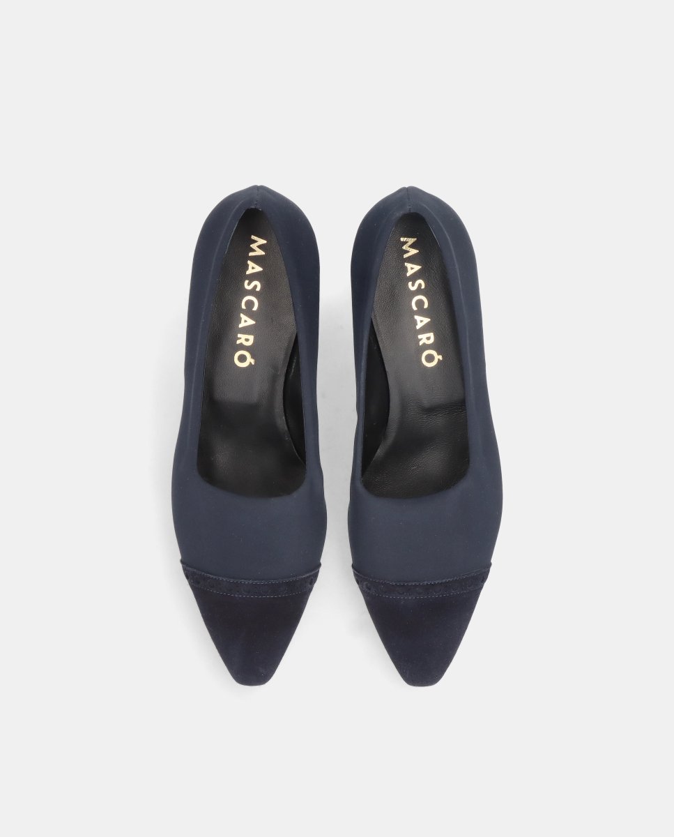 Zapatos de salón greta de mujer en tela elástica y ante - Mascaró - Azul Azul-2