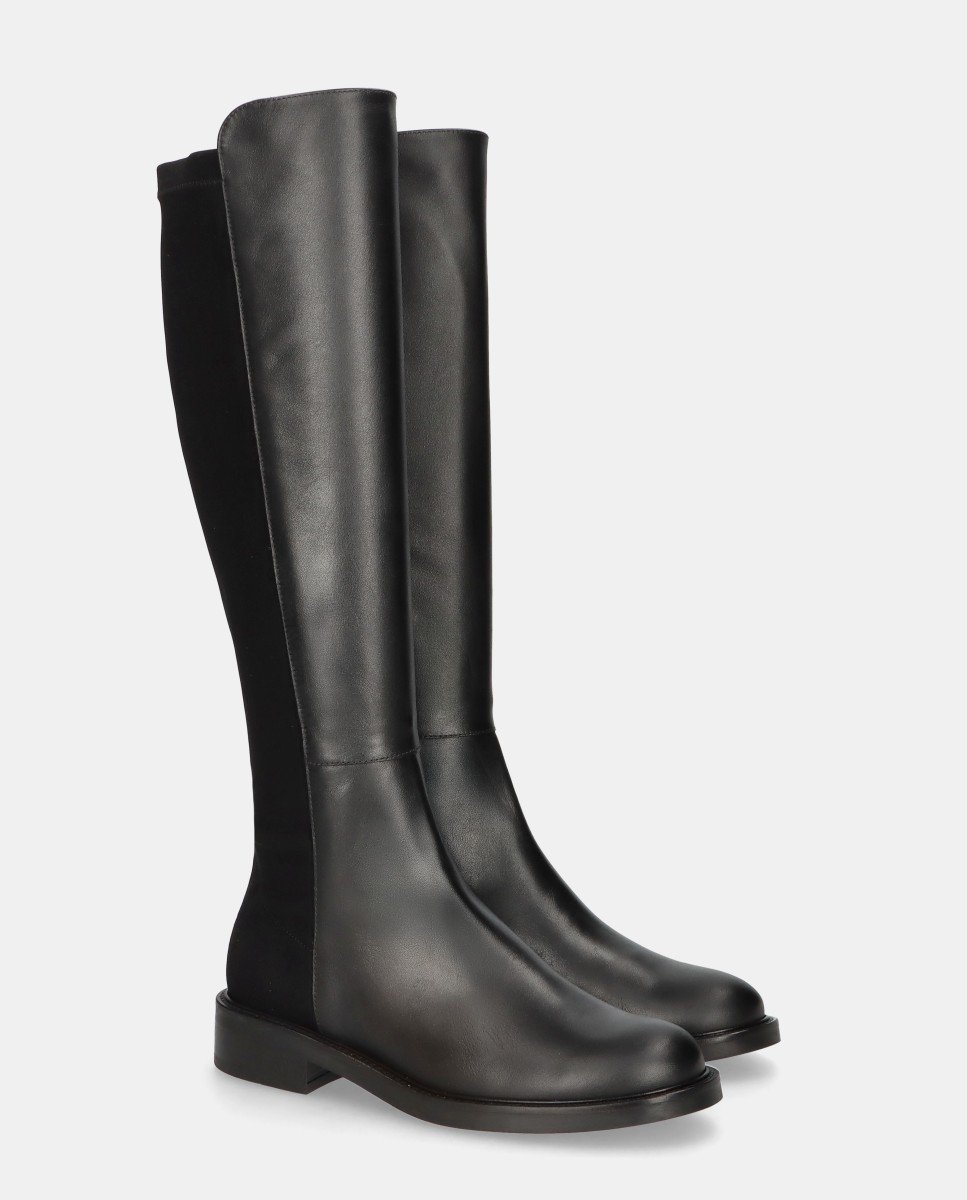 Botas janne de mujer en piel y tela elástica - Mascaró - Negro Negro-2
