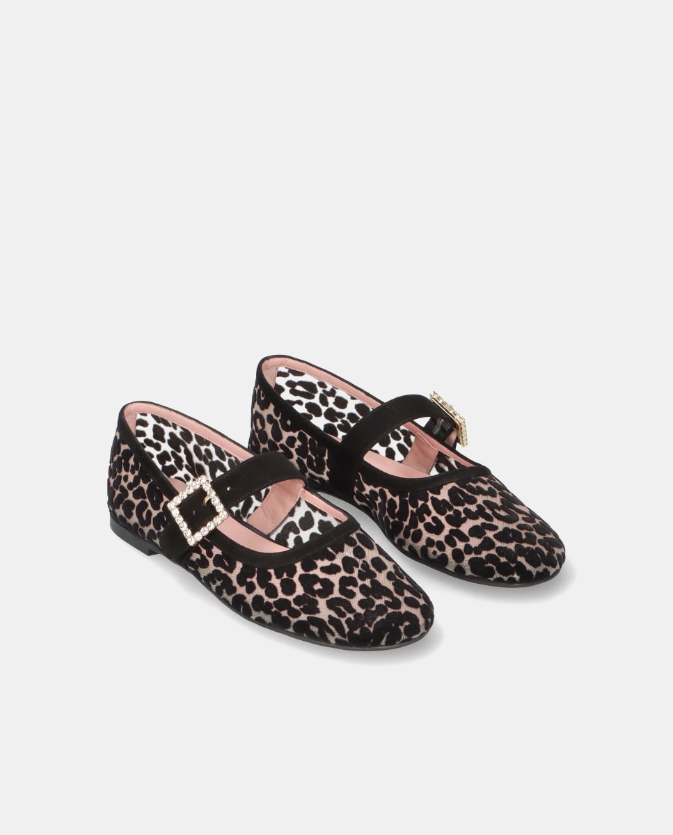 Bailarinas Georgia de mujer en red estampado terciopelo leopardo - Pretty Ballerinas - Negro / Natural Negro / Natural-3