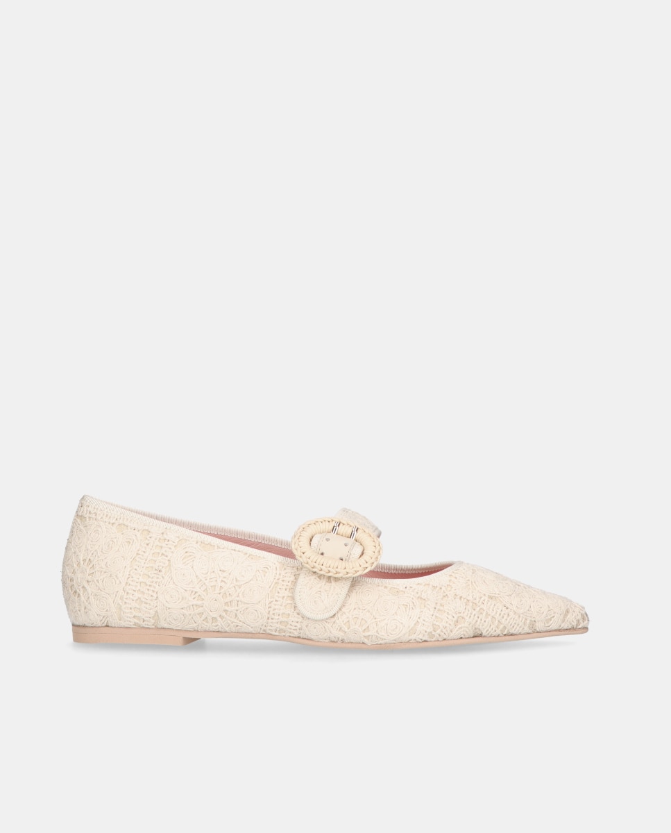 Bailarinas de mujer Paris en tela efecto crochet - Pretty Ballerinas - Beige Beige-1