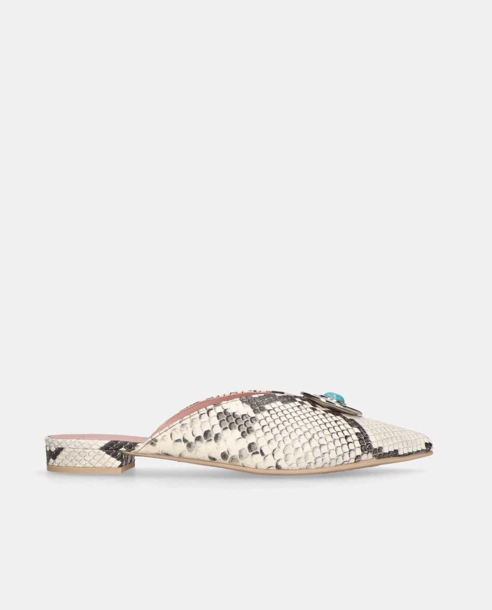 Pretty Ballerinas - Mules Clementine de mujer en napa estampado serpiente.