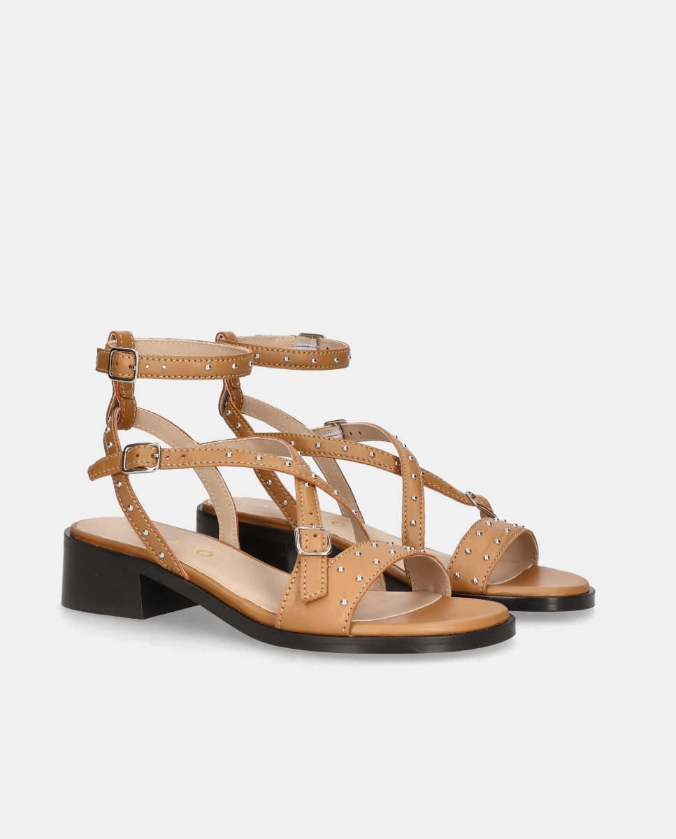 Sandalias lulu de mujer en piel con tachuelas - Mascaró - Marrón Marrón-3