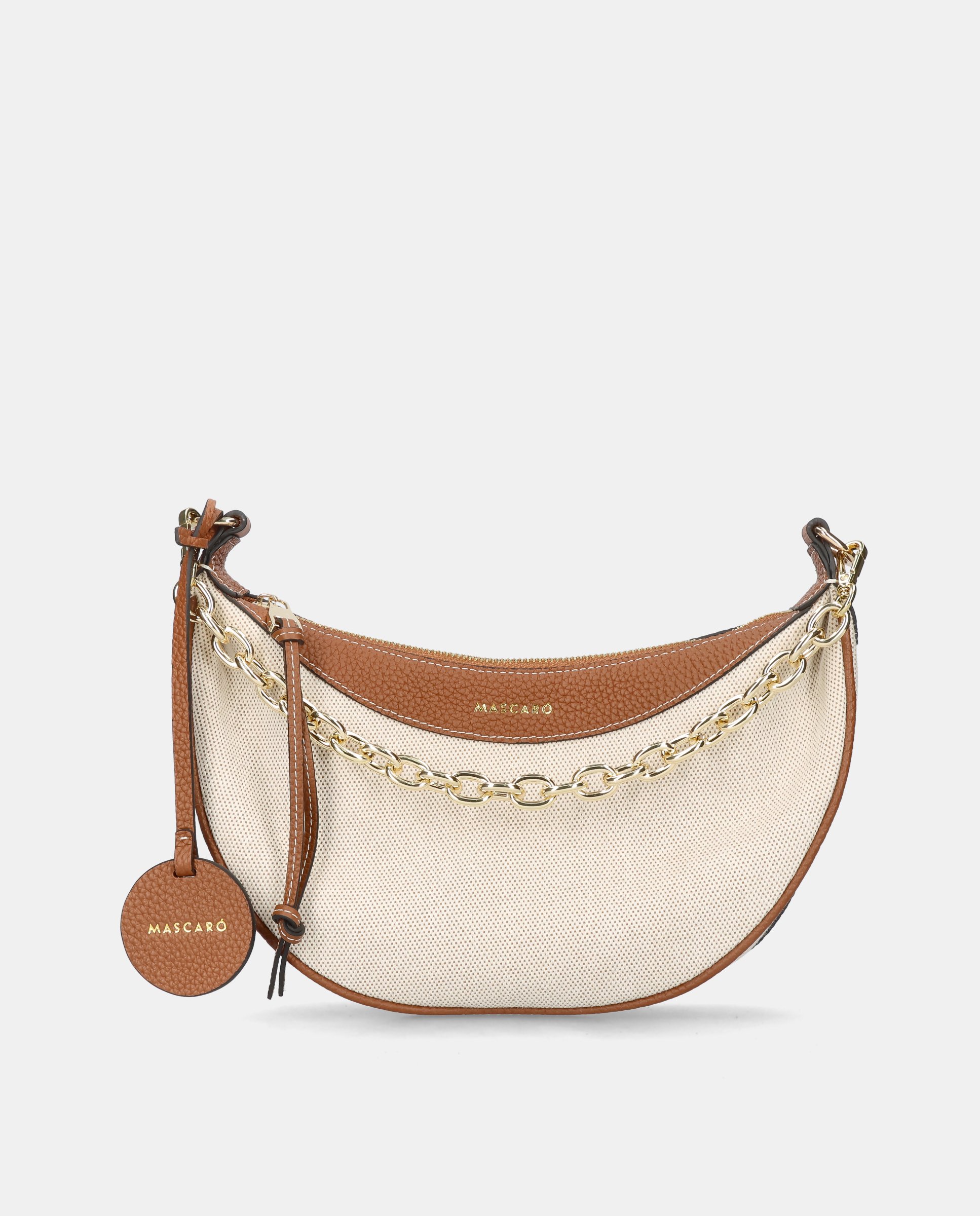 Imagen 0 de Bolso de hombro de mujer en tela y napa Beige