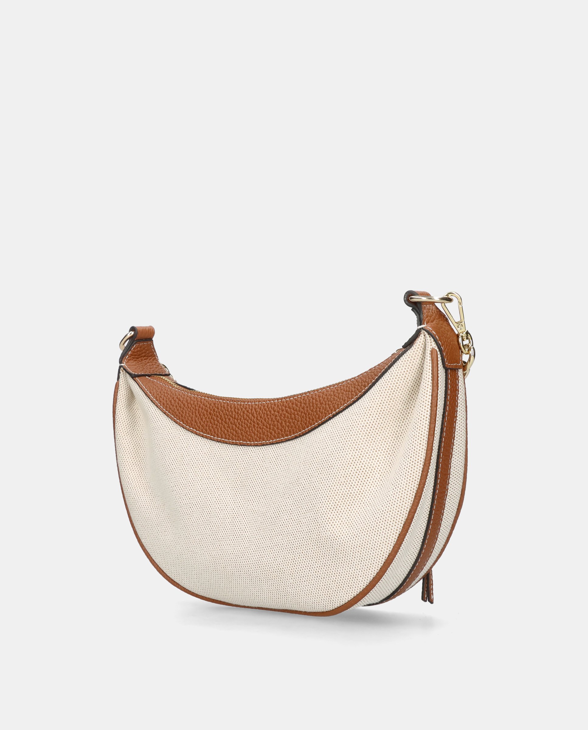 Bolso de hombro de mujer en tela y napa - Mascaró - Beige Beige-3