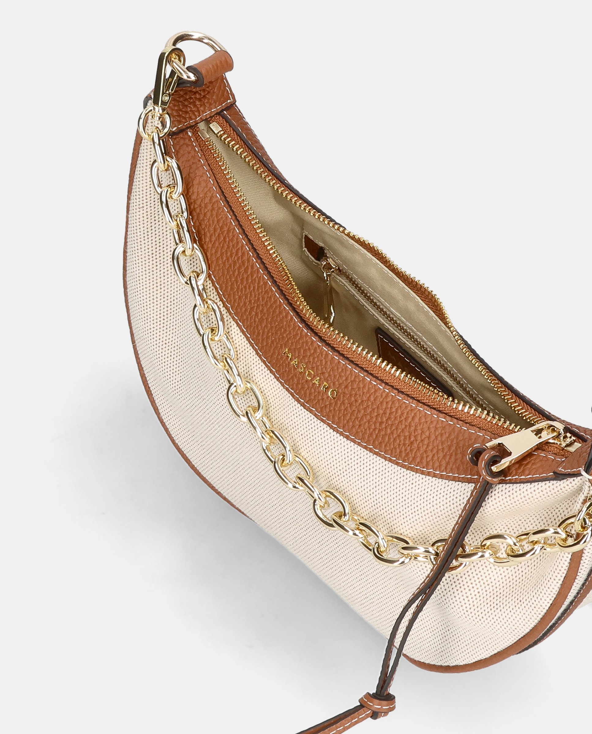 Bolso de hombro de mujer en tela y napa - Mascaró - Beige Beige-2
