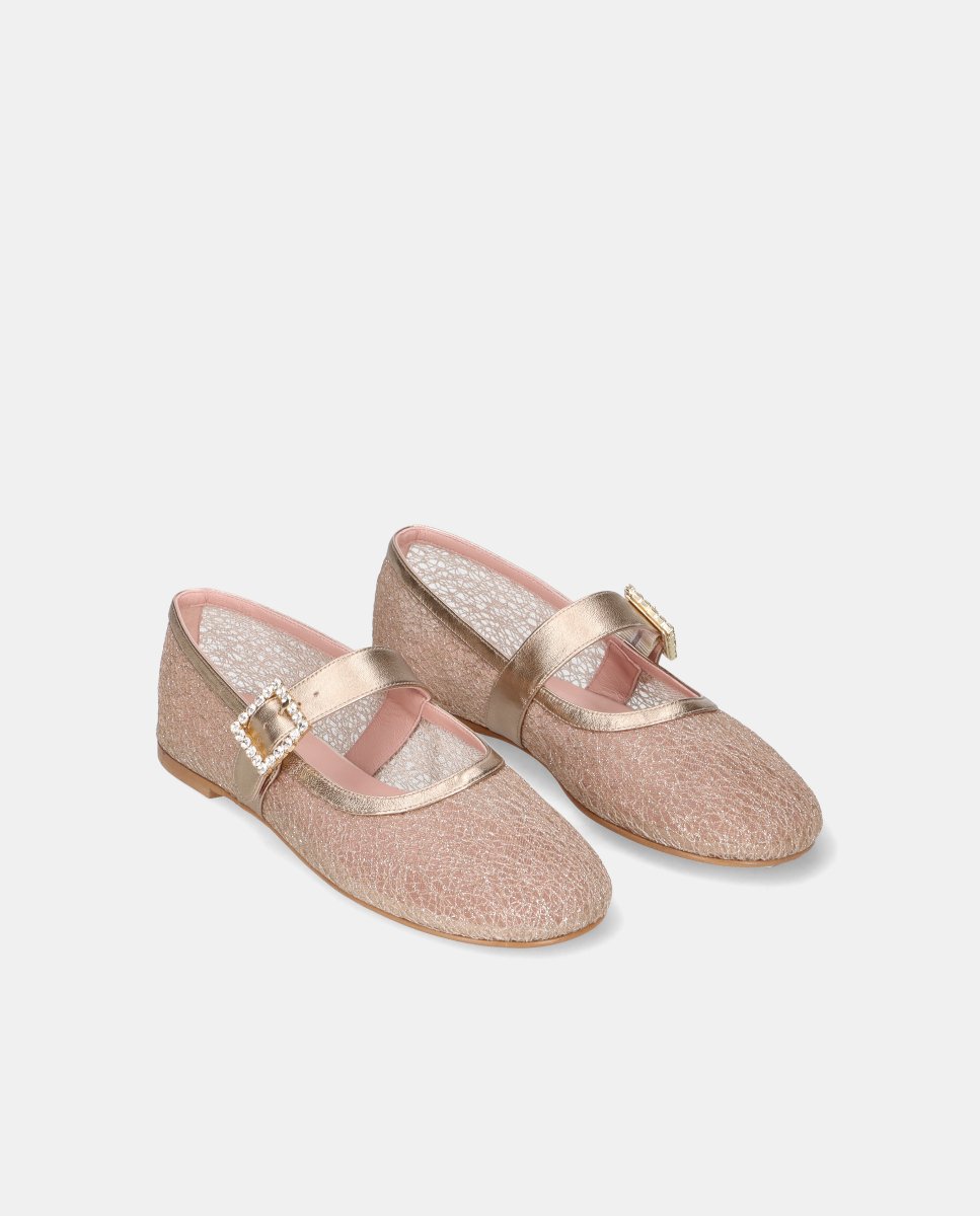 Bailarinas georgia de mujer en red y napa metalizada - Pretty Ballerinas - Oro Oro-3
