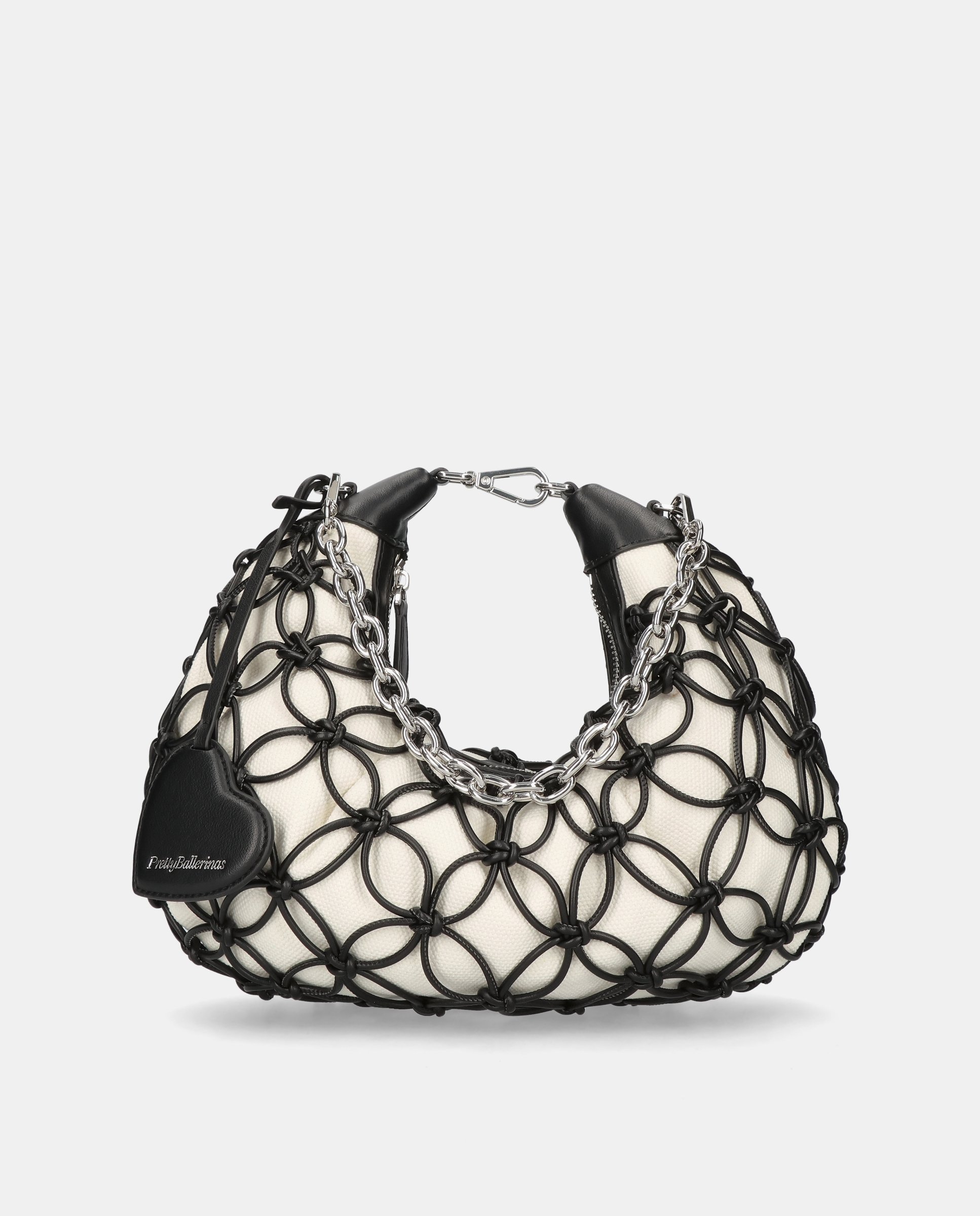 Imagen 0 de Bolso de hombro de mujer en lona natural y piel Negro