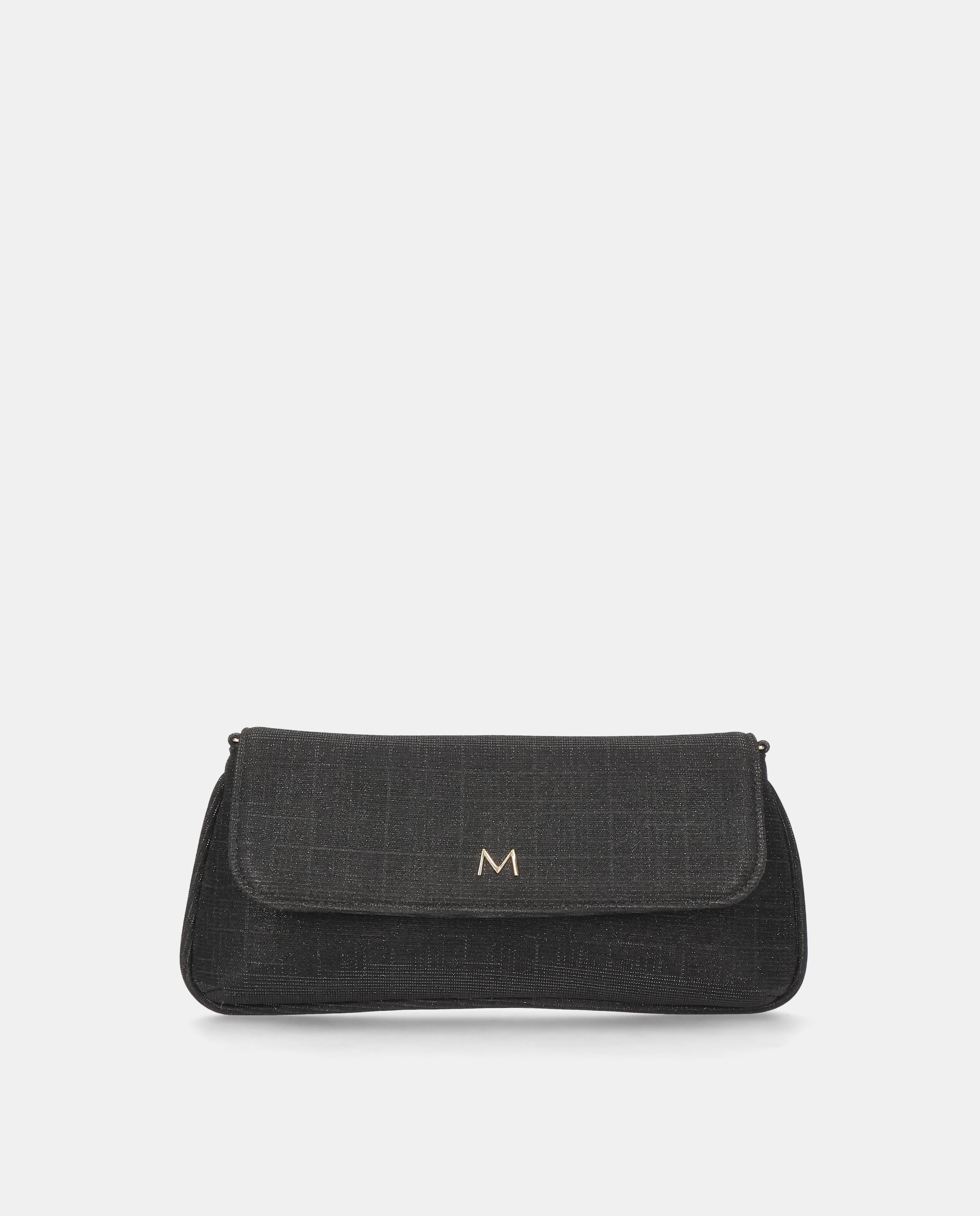 Cartera de mano de mujer en tela brillante con cadena - Mascaró - Negro Negro-1