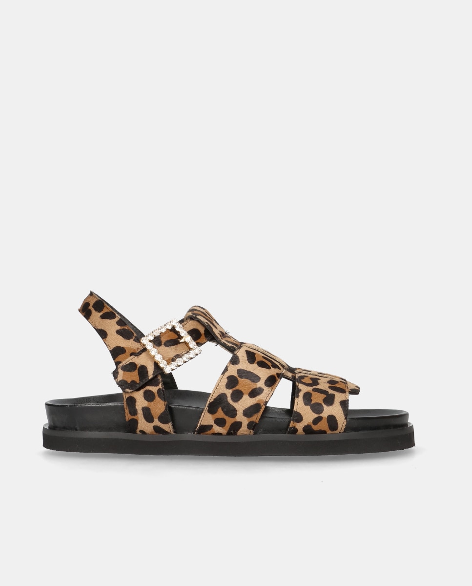 Imagen 0 de Sandalias planas Belle de mujer en poni estampado leopardo Multicolor