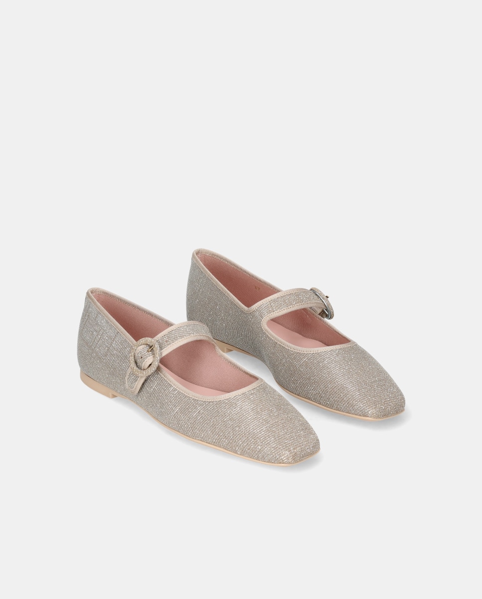 Bailarinas Camille de mujer en tela brillante con tira ajustable - Pretty Ballerinas - Oro Oro-3